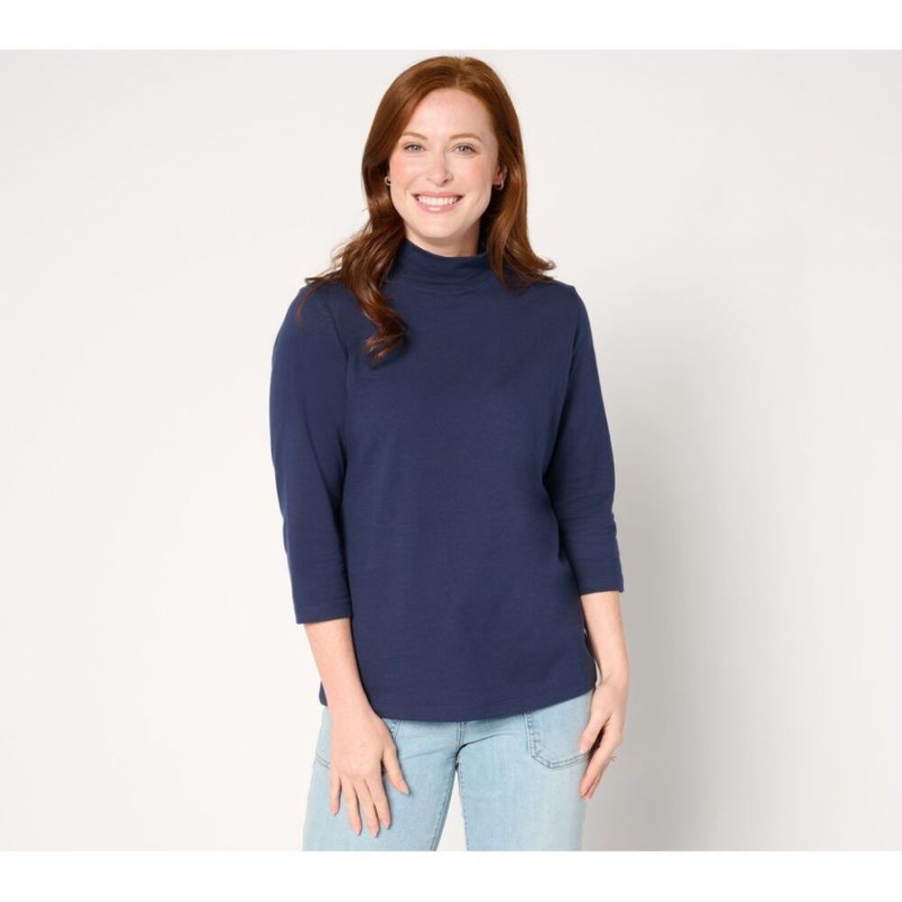 Denim & Co. Women's Top Plus Sz 1X Essentials Perfect Jersey Sleeve Blue A670888